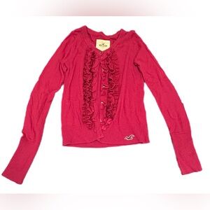 Hollister Hot Pink Ruffle Front Cardigan